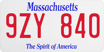 MA license plate 9ZY840