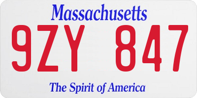 MA license plate 9ZY847