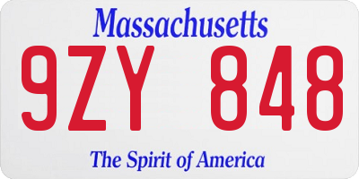 MA license plate 9ZY848