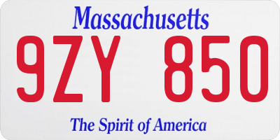 MA license plate 9ZY850