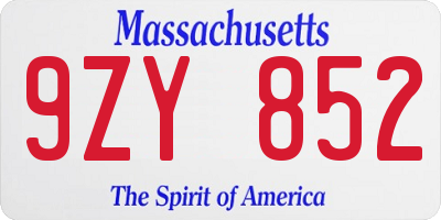 MA license plate 9ZY852