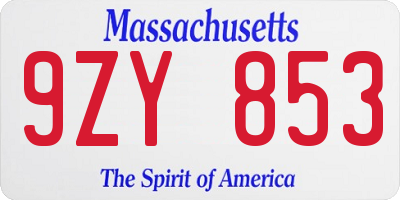 MA license plate 9ZY853