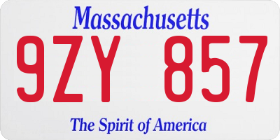 MA license plate 9ZY857