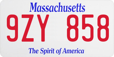 MA license plate 9ZY858