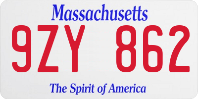 MA license plate 9ZY862