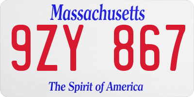 MA license plate 9ZY867