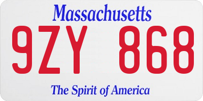 MA license plate 9ZY868