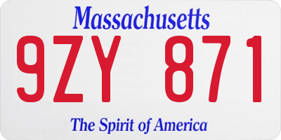 MA license plate 9ZY871