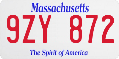 MA license plate 9ZY872