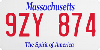 MA license plate 9ZY874