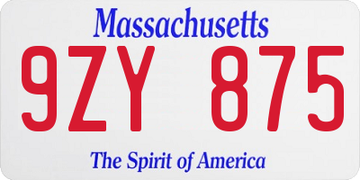 MA license plate 9ZY875