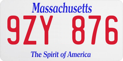 MA license plate 9ZY876