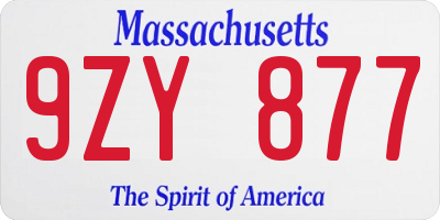 MA license plate 9ZY877