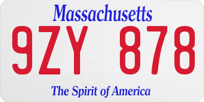 MA license plate 9ZY878