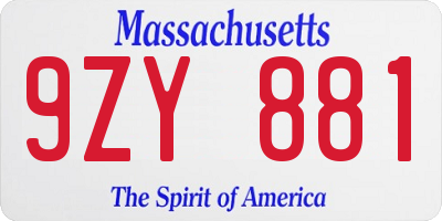 MA license plate 9ZY881