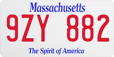 MA license plate 9ZY882