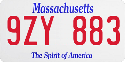 MA license plate 9ZY883