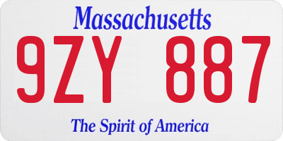 MA license plate 9ZY887