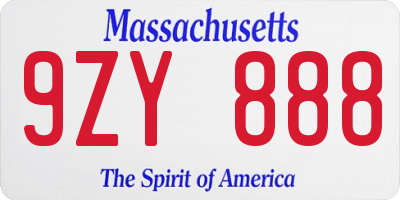 MA license plate 9ZY888