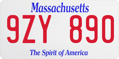 MA license plate 9ZY890