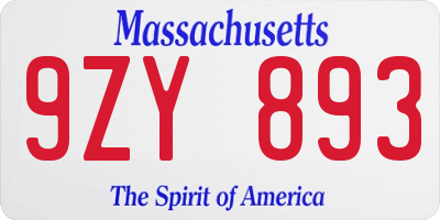 MA license plate 9ZY893