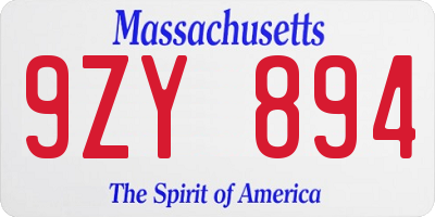 MA license plate 9ZY894