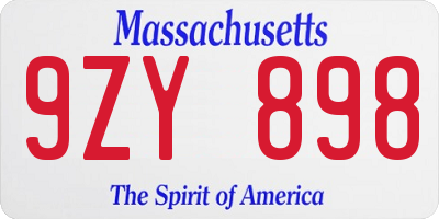 MA license plate 9ZY898