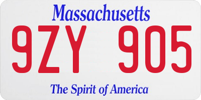 MA license plate 9ZY905