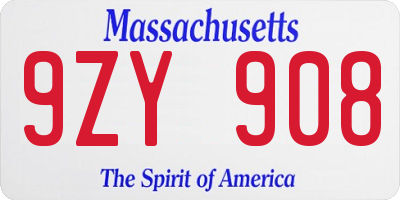 MA license plate 9ZY908