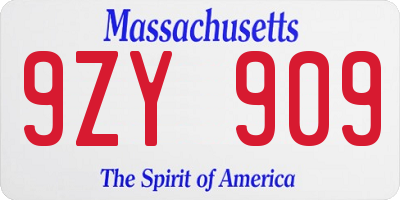 MA license plate 9ZY909