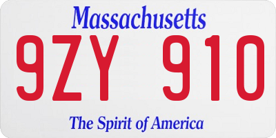 MA license plate 9ZY910