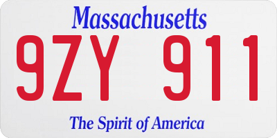 MA license plate 9ZY911