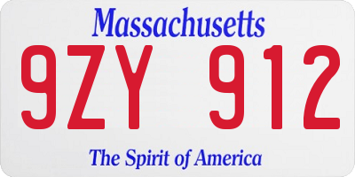 MA license plate 9ZY912