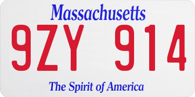 MA license plate 9ZY914