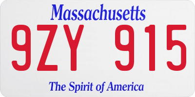 MA license plate 9ZY915