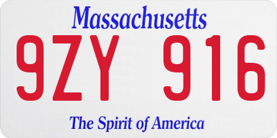 MA license plate 9ZY916