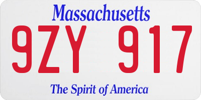 MA license plate 9ZY917