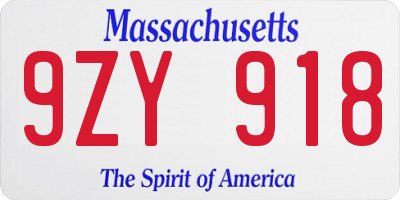 MA license plate 9ZY918