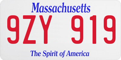 MA license plate 9ZY919