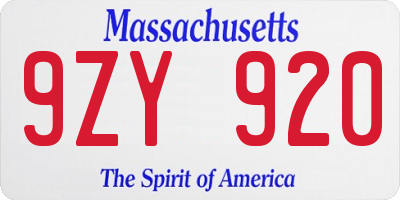 MA license plate 9ZY920