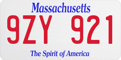 MA license plate 9ZY921