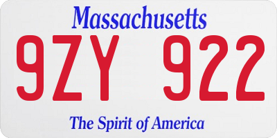 MA license plate 9ZY922