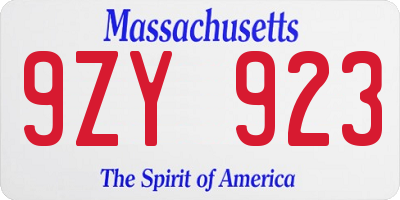 MA license plate 9ZY923