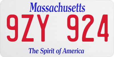 MA license plate 9ZY924