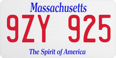 MA license plate 9ZY925