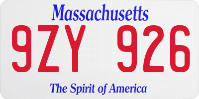 MA license plate 9ZY926