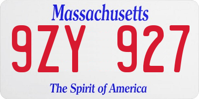 MA license plate 9ZY927