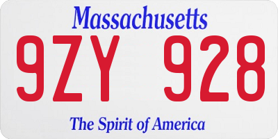 MA license plate 9ZY928