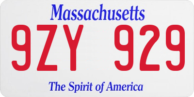 MA license plate 9ZY929