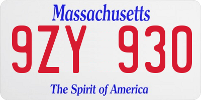 MA license plate 9ZY930